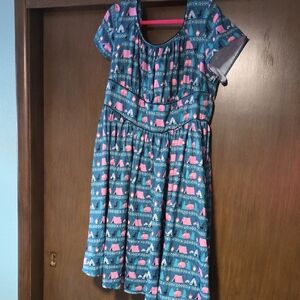Unique Vintage Blue and Pink Casual Dress